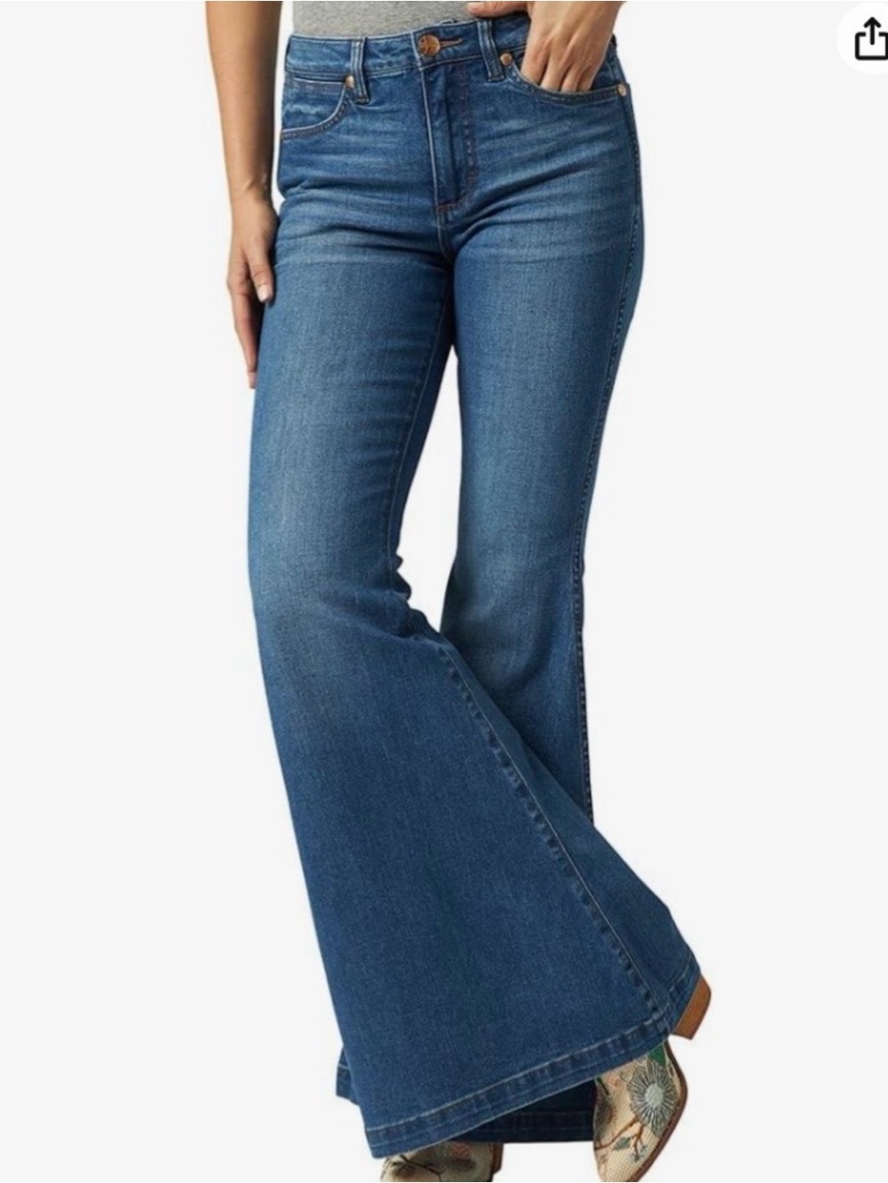 Wrangler Women’s Blue Flare Jeans with Wide Bell Leg - Picture 2 of 6